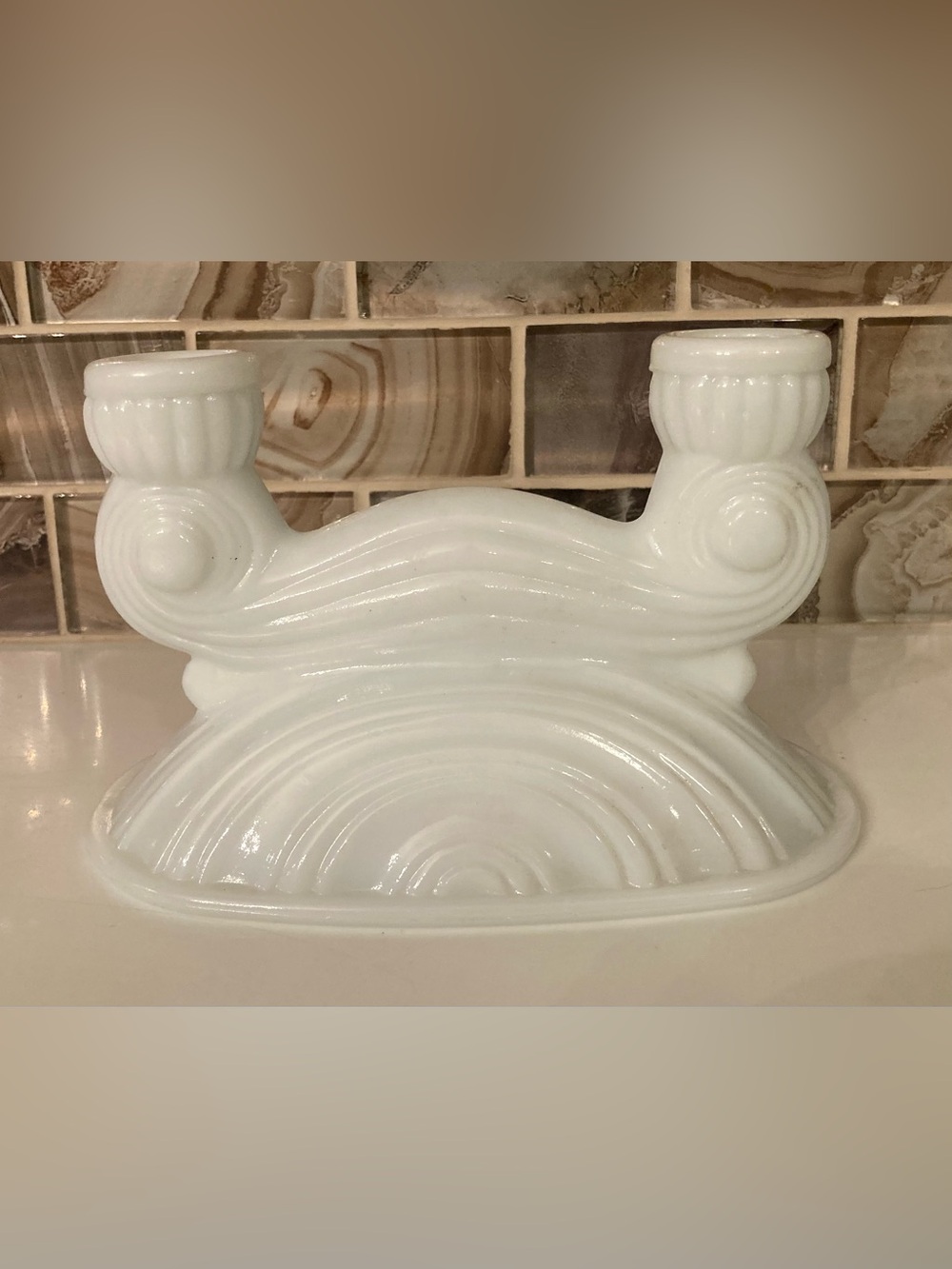 VTG McKee Milk Glass Double Candlestick Holder